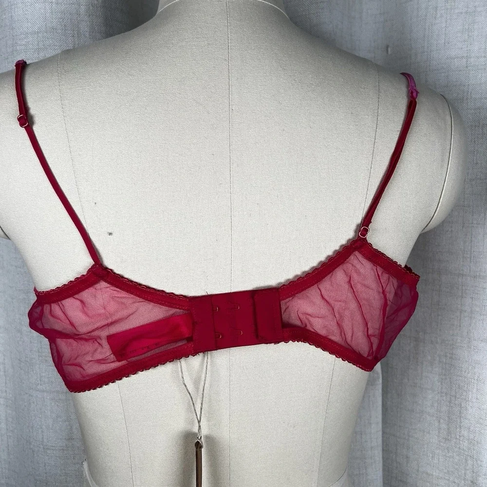 NEW! Skims 42C Embroidered Tulle Unlined Demi Bra Limited Edition Pink Valentine - Picture 5 of 10